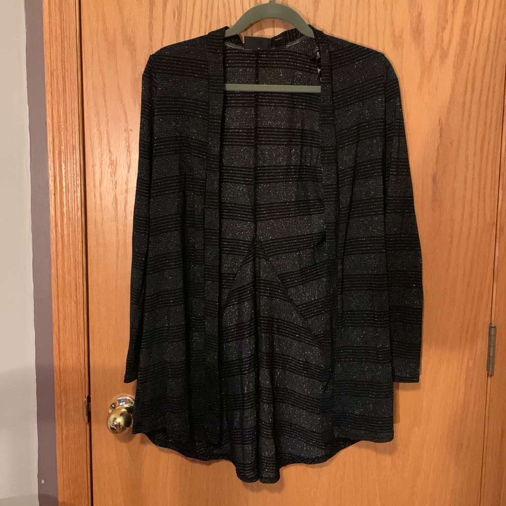 Black Silver Stripped Cardigan Medium Long